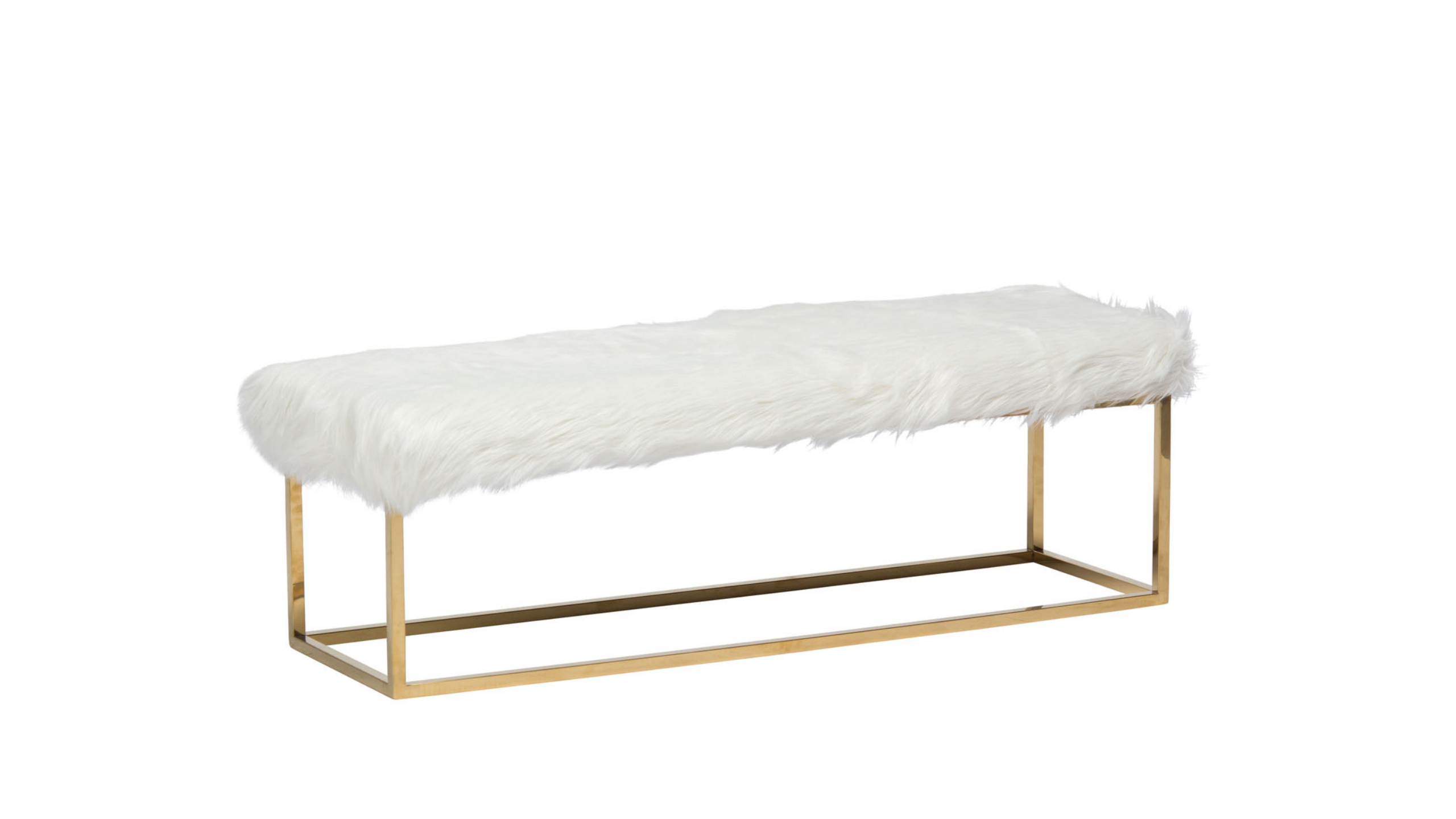 Bristol bench Gold with white faux fur - Angle